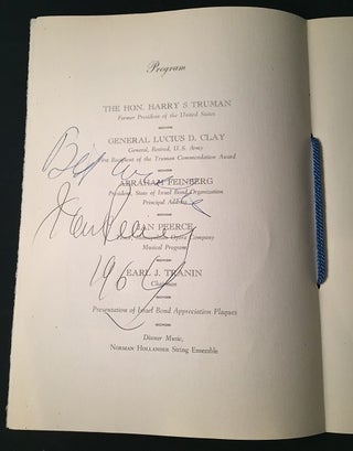 Original Program "Harry Truman Commendation Award Dinner in Honor of General Lucius D. Clay" (SIGNED BY PRESIDENT HARRY TRUMAN)