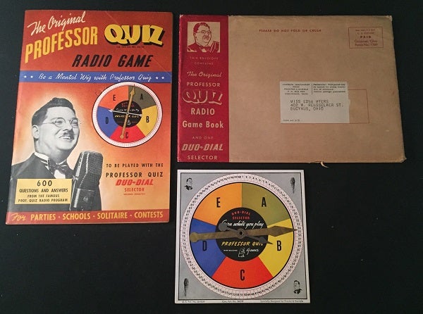 Item #1050 The Original Professor Quiz Radio Game (Game booklet with original spinner and mailing envelope). Toys, Games, Professor QUIZ, Craig EARL.