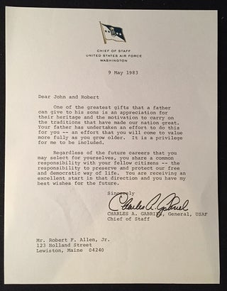 Item #1395 Chief of Staff - United States Air Force CHARLES A. GABRIEL Typed Letter Signed (RE:...