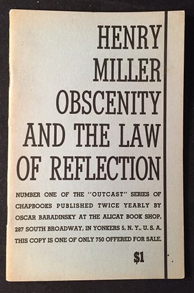 Item #1519 Obscenity and the Law of Reflection. Henry MILLER