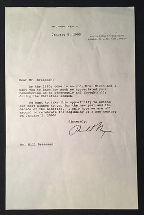 Item #1533 President Richard Nixon January 8, 1990 Typed Letter Signed (TLS); President Nixon...