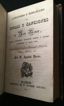 Item #1936 Cancionero y Romancero de Coplas y Canciones de Arte Menor, Letras, Letrillas,...