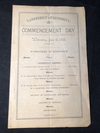 Item #2544 JUNE 16, 1886 VANDERBILT UNIVERSITY COMMENCEMENT DAY PROGRAM (WOMEN'S STUDIES...