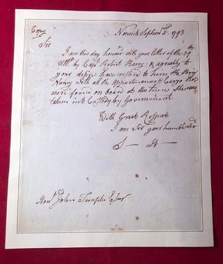 Item #4199 1793 Samuel Huntington Signed Letter RE: Release of Ship During the Genet Affair...