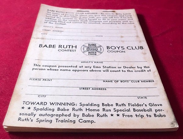 Item #4849 1934 ESSO Babe Ruth Boys Club Contest Coupon (COMPLETE BOOK OF 50 COUPONS). Babe RUTH.