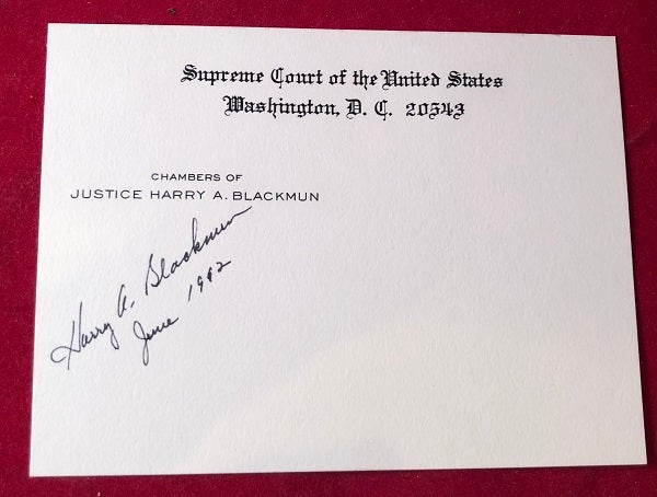 Item #4898 Signed OFFICIAL Supreme Court Chambers Card. Justice Harry BLACKMUN.