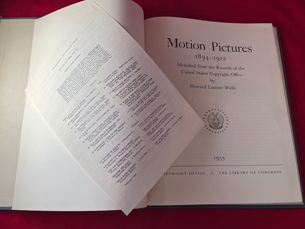 Item #5424 Motion Pictures 1894-1912: Identified from the Records of the United States Copyright Office. Howard Lamarr WALLS.