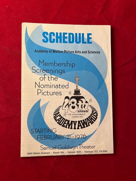 Item #5847 February 21, 1976 Screening Schedule for the 48th Annual Academy Awards (ONE FLEW OVER THE CUCKOO'S NEST). Walter MIRISCH.