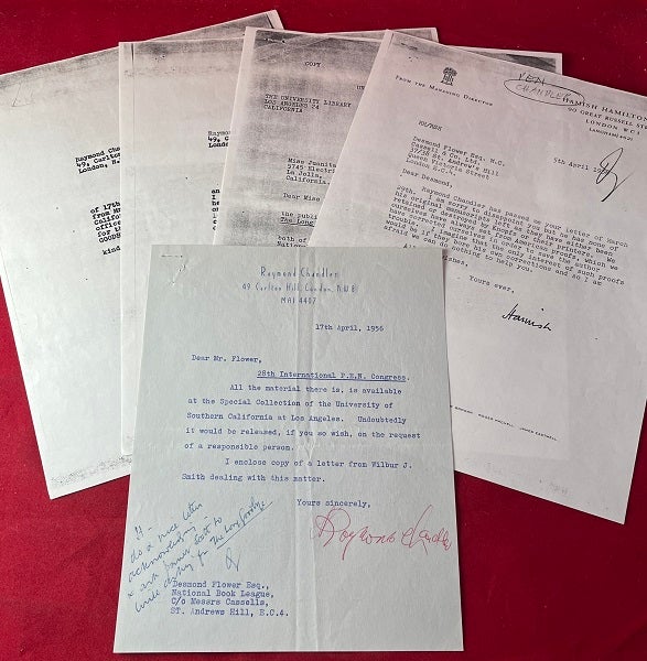 Item #7084 Raymond Chandler Autograph Letter Signed (TLS) to Publisher Desmond Flower. Raymond CHANDLER.