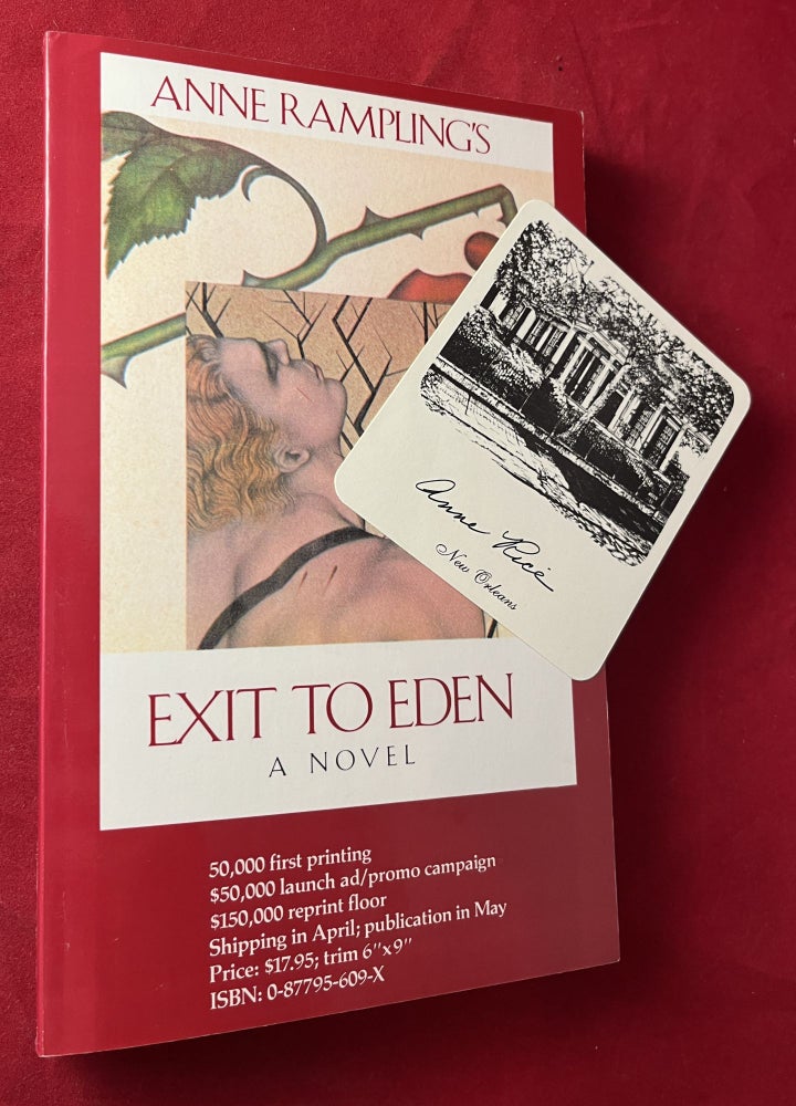 Item #7197 Exit to Eden (ADVANCE COPY W/ PERSONAL SIGNED BOOKPLATE). Anne RICE, Anne RAMPLING.