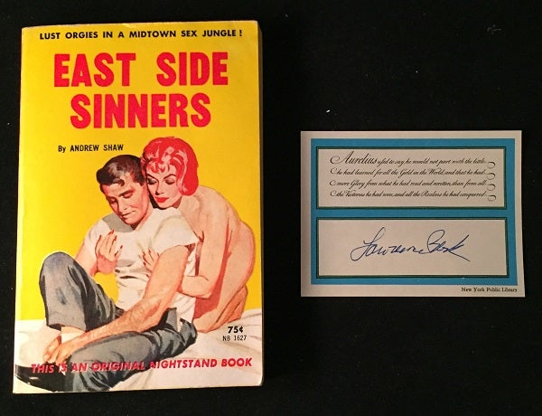 Item #809 East Side Sinners (One of Lawrence Block's mid-century erotica books); "Lust Orgies in a Midtown Sex Jungle!" Andrew SHAW, Lawrence BLOCK.