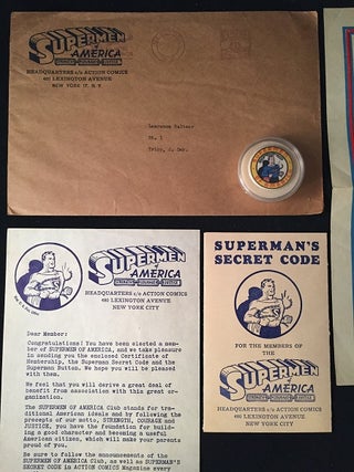 RARE Original 1939 SUPERMEN OF AMERICA Complete Fan Club Kit (Includes original pinback, Secret Code Manual etc...)