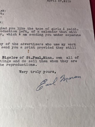 April 17, 1939 Earl Moran Signed Letter on His Personal New York Letterhead
