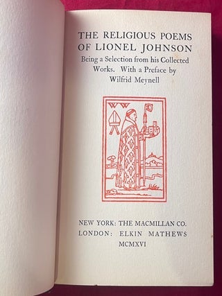 The Religious Poems of Lionel Johnson [SIGNED & OWNED BY GLENWAY WESCOTT]