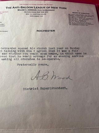 Original April 25, 1917 "Anti-Saloon League of New York" Typed Letter Signed (TLS)