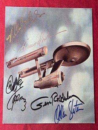 1987 Paramount Studios STAR TREK Publicity Card Signed by Roddenberry, Shatner, Doohan, Nichols. STAR TREK.