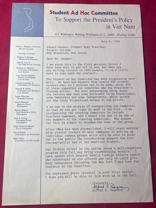 1965 Student Ad Hoc Committee To Support the President's Policy in Viet Nam [PRO VIETNAM. Alfred S. REGNERY.