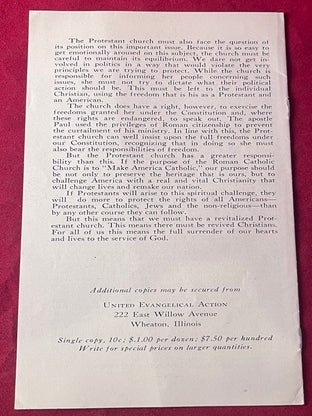 Circa 1960 Anti-Kennedy Propaganda - A ROMAN CATHOLIC PRESIDENT; "SHOULD A CATHOLIC BE PRESIDENT OF THE UNITED STATES?"