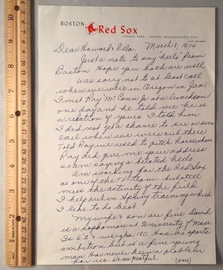 Item #961 March 8, 1974 Johnny Pesky ALS on Official Boston Red Sox Letterhead. Johnny PESKY