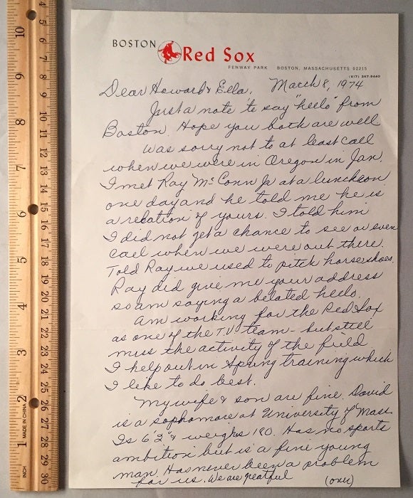 Item #961 March 8, 1974 Johnny Pesky ALS on Official Boston Red Sox Letterhead. Johnny PESKY.